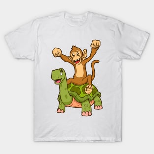 Comic - monkey sitting on turtle T-Shirt